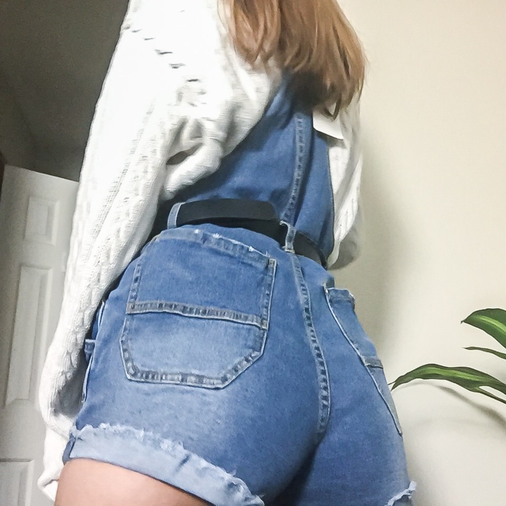 Classic Denim Distressed Overall Shorts - Picture 10 of 13